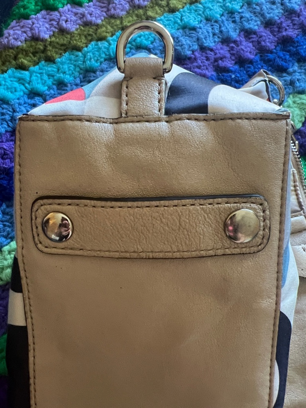Coach Multicolor Circle Print Satchel - Red, Navy, Light Blue, Beige - Picture 3 of 14